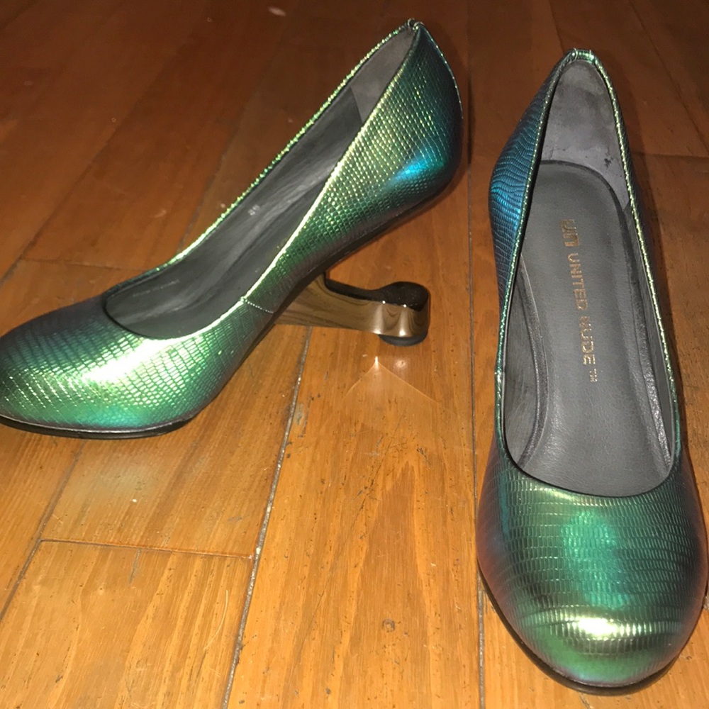 United Nude holographic turquoise heels